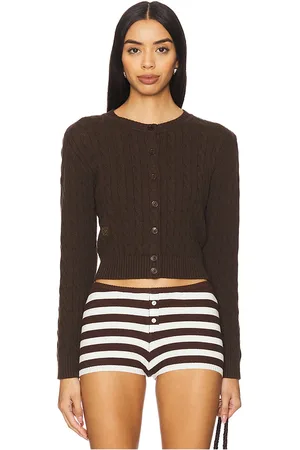 Frankies Bikinis Dudley Cable Knit Cardigan in Brown. - size L (also in M, S, XS)