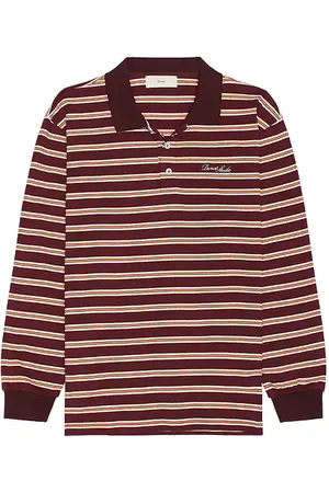 DUNST Multi Stripe Long Sleeve Tee in Burgundy. - size L (also in XL/1X)