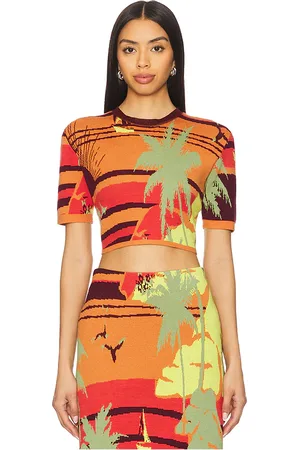 ALÉMAIS Palm Island Knit Top in Orange. - size L (also in M, S, XL, XS, XXS)