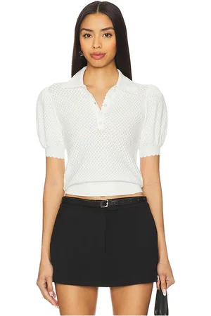 ALICE+OLIVIA Ramona Pointelle Polo in White. - size L (also in M, XS)