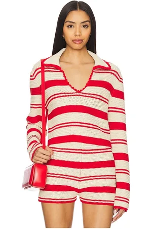 AKNVAS Rowan Two Toned Knit Crop Top in Red. - size L (also in M, S, XS)