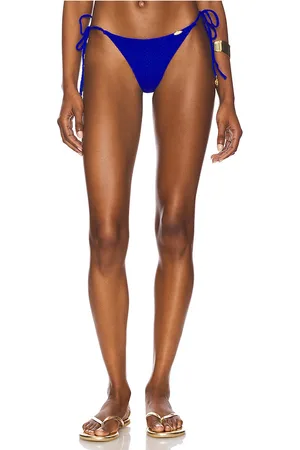 Luli Fama Seamless Wavy Ruched Back Brazilian Tie Side Bottom in Royal. - size L (also in S, XS)