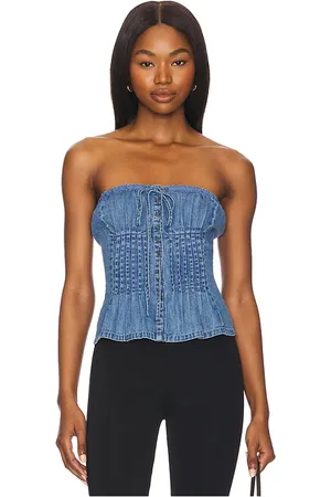Free People Denim Wink Wink Tube Top in Blue. - size L (also in M, S, XL, XS)