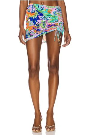 Luli Fama Scrunched Up Mini Skirt in Orange,Teal. - size L (also in M, S, XS)