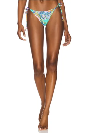 Luli Fama Seamless Reversible Ruched Back Brazilian Tie Side Bottom in Teal. - size L (also in M, S, XS)