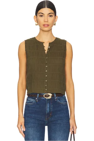 Frame Smocked Tank in Olive. - size L (also in M, S, XS)