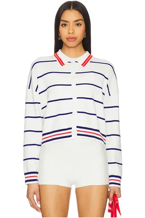 Central Park West Nautical Stripe Polo in Ivory. - size L (also in M, S, XS)