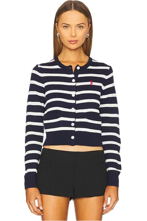 Ralph Lauren Striped Cotton Crewneck Cardigan in Navy. - size L (also in M, S)