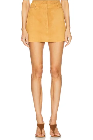AEXAE Leather Suede Mini Skirt in Tan. - size M (also in S)