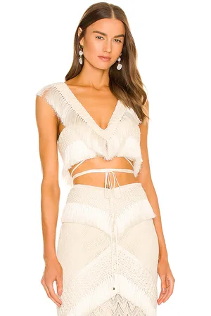 PATBO Fringe Trim Cropped Top in Ivory. - size 0 (also in 10, 2, 8)