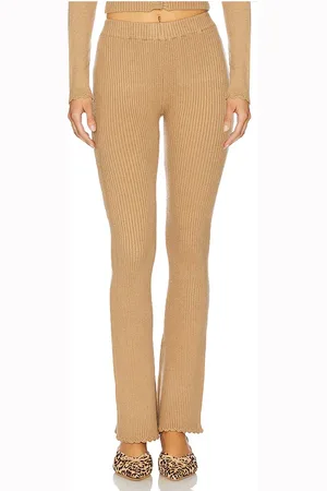 Frankies Bikinis X Bella Hadid Texas Ribbed Knit Pant in Tan. - size L (also in M, S, XL, XS, XXS)
