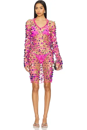 Milly Sequin Crochet Mini Pullover Dress in Pink. - size M/L (also in XS/S)