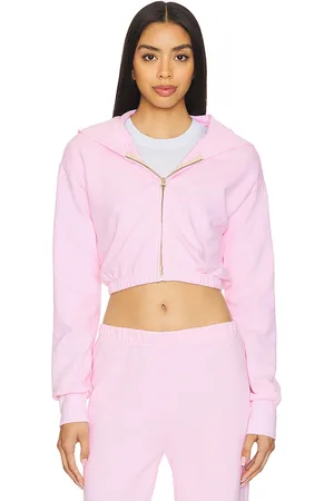 LA Made Zip Up Crop Hoodie in Pink. - size L (also in M, S, XL, XS)