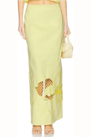 CLEA Esme Embroidered Skirt in Yellow. - size M (also in S, XS)