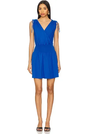 Bobi Surplice Smocked Waist Dress in Royal. - size L (also in M, S, XL, XS)