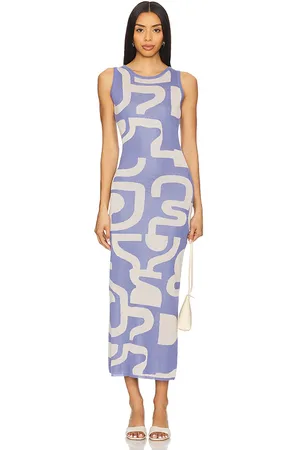Minkpink Iris Intarsia Knit Midi Dress in Blue. - size L (also in M, S, XL, XS)