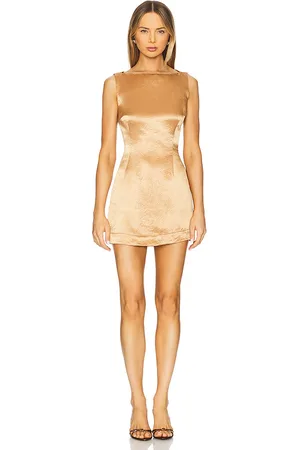 Bondi Born Kobe Square Neck Mini Dress in Tan. - size L (also in M, S)