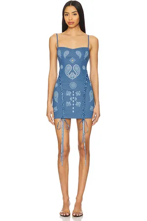 Leslie Amon X REVOLVE Lace Up Denim Mini Dress in . - size L (also in M, S, XL, XS)