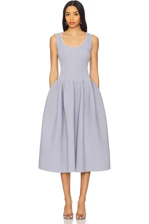 Self-Portrait Ribbed Knit Diamante Midi Dress in ,Slate. - size L (also in M, S, XS)