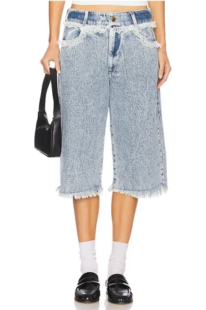 Tanner Fletcher Sid Lace Trim Long Shorts in Blue. - size 24 (also in 26, 28, 30)