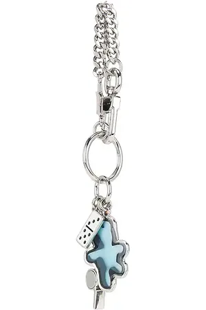 Marc Jacobs The Sticker Charm Key Chain in Metallic Silver.