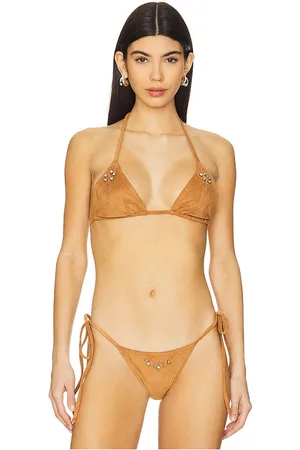 Frankies Bikinis X Bella Hadid Paradise Suede Bikini Top in Tan. - size L (also in M, S, XL, XS)