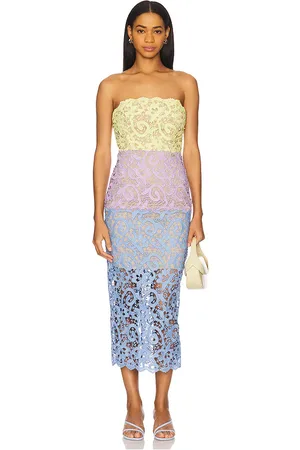 Milly Kait Trois Multi Color Lace Dress in Lavender,Lemon. - size 0 (also in 10, 12, 4, 6, 8)
