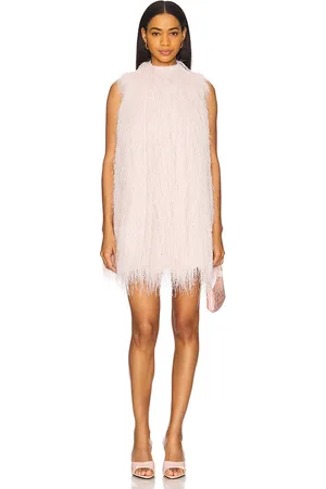 CLEA Mara Fringe Mini Dress in Blush. - size L (also in M, S, XS)