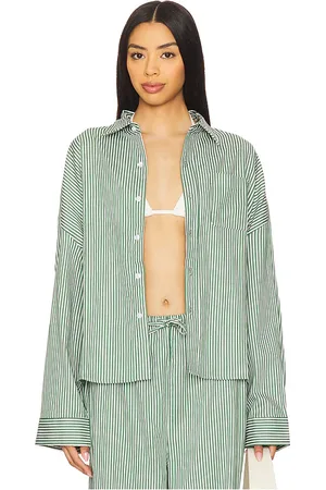 WeWoreWhat Cropped Button Front Shirt in Green. - size S (also in XS)