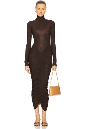 Helsa The Super Sheer Ruched Dress in Brown. - size L (also in M, S, XL, XS)