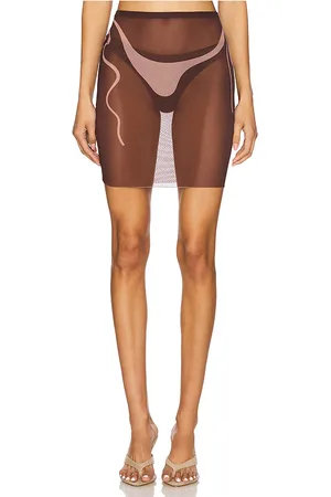 DI PETSA Tan Lines Mesh Mini Skirt in Brown. - size L (also in S, XS)