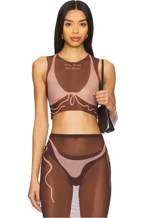 DI PETSA Tan Lines Mesh Crop Top in Brown. - size L (also in M, S, XS)