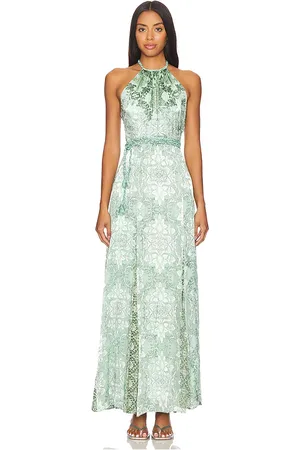 ALICE+OLIVIA Danika Halter Maxi Dress With Belt in Teal. - size 10 (also in 6)