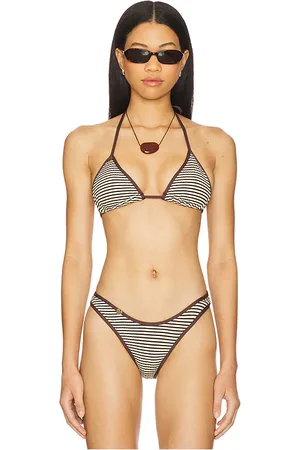 Frankies Bikinis X Bella Hadid Nick Striped Rib Bikini Top in Brown. - size S (also in XL, XS)