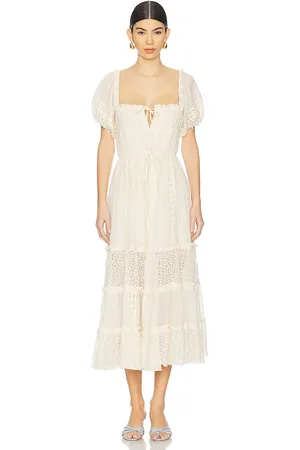 Free People Falling Sun Midi Dress in Cream. - size L (also in M, S, XS)