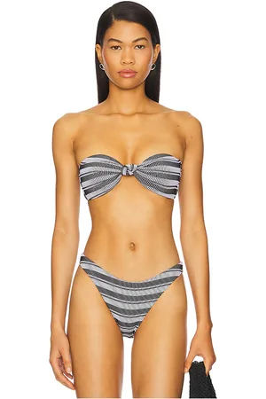 Milly Stripe Knot Bandeau Bikini Top in Black,White. - size L (also in M, S, XS)