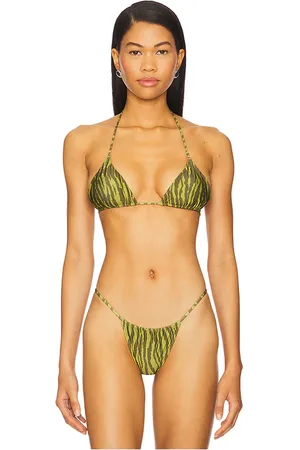 Indah Mary Printed Triangle Bikini Top in Green. - size L (also in M, S)