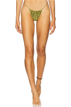 Indah Jane Skimpy Printed Fixed Sides String Bikini Bottom in Green. - size L (also in S)