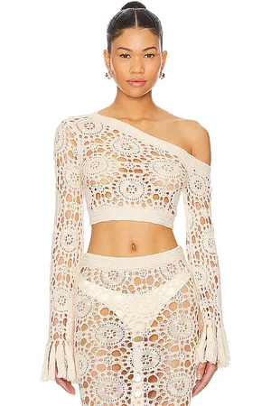 Tularosa Luanne Cold Shoulder Top in Beige. - size L (also in M, S, XS)