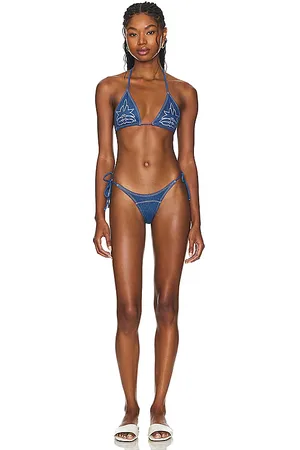 Understated Leather Bootscoot Bikini Set in Blue. - size L (also in M, S, XS)