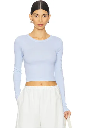 ENZA COSTA Supima Baby Long Sleeve Cropped Top in Baby Blue. - size L (also in M, S, XS)