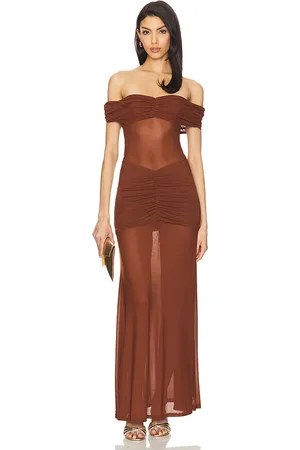 Runaway The Label Meila Maxi Dress in Brown. - size L (also in M, XL, XS)