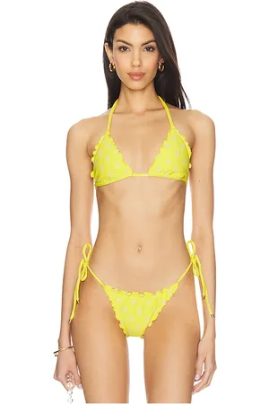 PQ Lettuce Edge Triangle Bikini Top in Yellow. - size L (also in M, S)