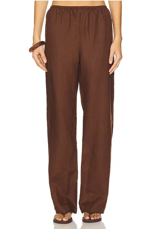 Donni. X REVOLVE The Linen Simple Pant in Chocolate. - size L (also in M)
