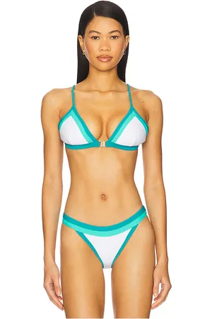Milly Amalfi Color Block Bikini Top in Ivory,Teal. - size M (also in S, XS)