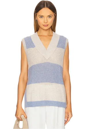 AUTUMN CASHMERE Striped Mesh Gilet Vest in Baby Blue. - size L (also in M, S, XS)