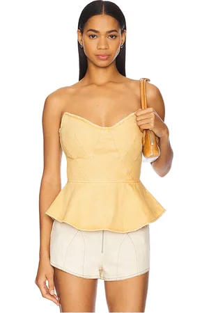 AFRM The Princess Peplum Top in Tan. - size L (also in M, S, XL, XS, XXL, XXS)