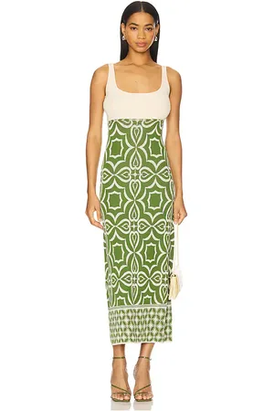 MISA Kalil Dress in Ivory,Green. - size L (also in M, S, XL)