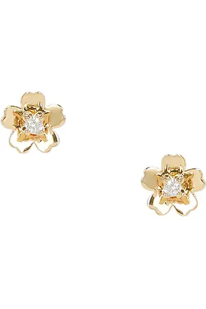 EF Collection Mini Cherry Blossom Stud Earring in Metallic .