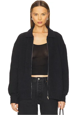 AYA MUSE Knit Zip Up Jacket With Collar in Charcoal. - size M (also in S, XS, XXS)